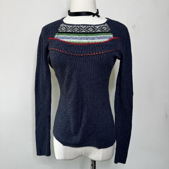 TABITHA Anthropologie Blue Nordic Sweater Ribbed Wool Cashmere Fairy Softgirl M - Picture 1 of 5